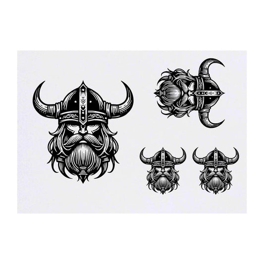 Azeeda 4 x 'Viking Head' Temporary Tattoos - Water Resistant, Skin-Safe, Non-Toxic Transfers, Mixed Sizes (TO00085486)