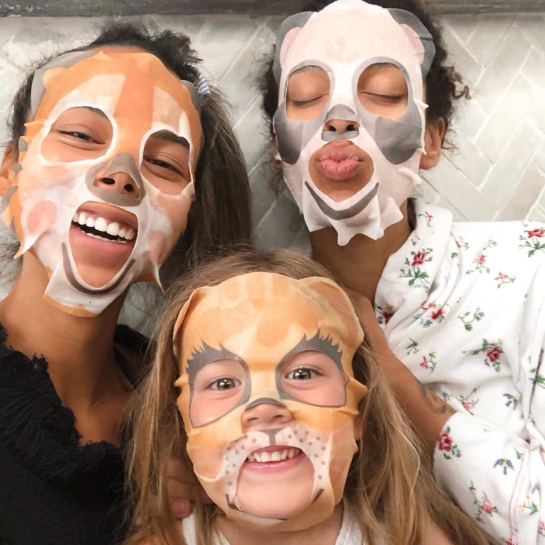 7th Heaven Party Animal Beauty Sheet Face Mask Skincare Set for Kids - Tiger, Kitten & Panda Printed Face Mask Sheet to Soothe, Hydrate & Revitalise Young Skin (Ages 8+)