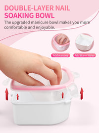 Yokilly Nail Soaking Bowl,2PCS Soak Off Gel Polish Dip Powder Remover Manicure Bowl with Triangle Cuticle Peeler and Stainless Steel Cuticle Pusher Nail Art Tool (Pink)