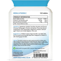 Health4All Kids Iron Chewable 120 Tablets Learning and Growth Support. Vegan Iron Supplement for Children.