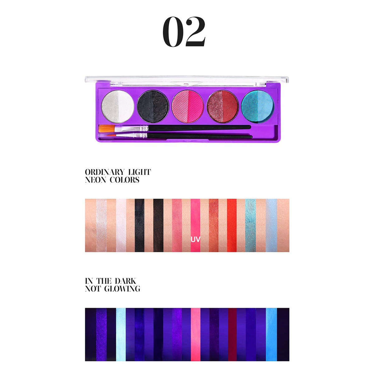 YUDDUO 10 Colors Face Painting Kit With 2 Paint Brushes, Body Paint, Glow in the Dark Face Paint, Water-Based Face Paint For Halloween Party Cosplay Clown Sfx Makeup (02)