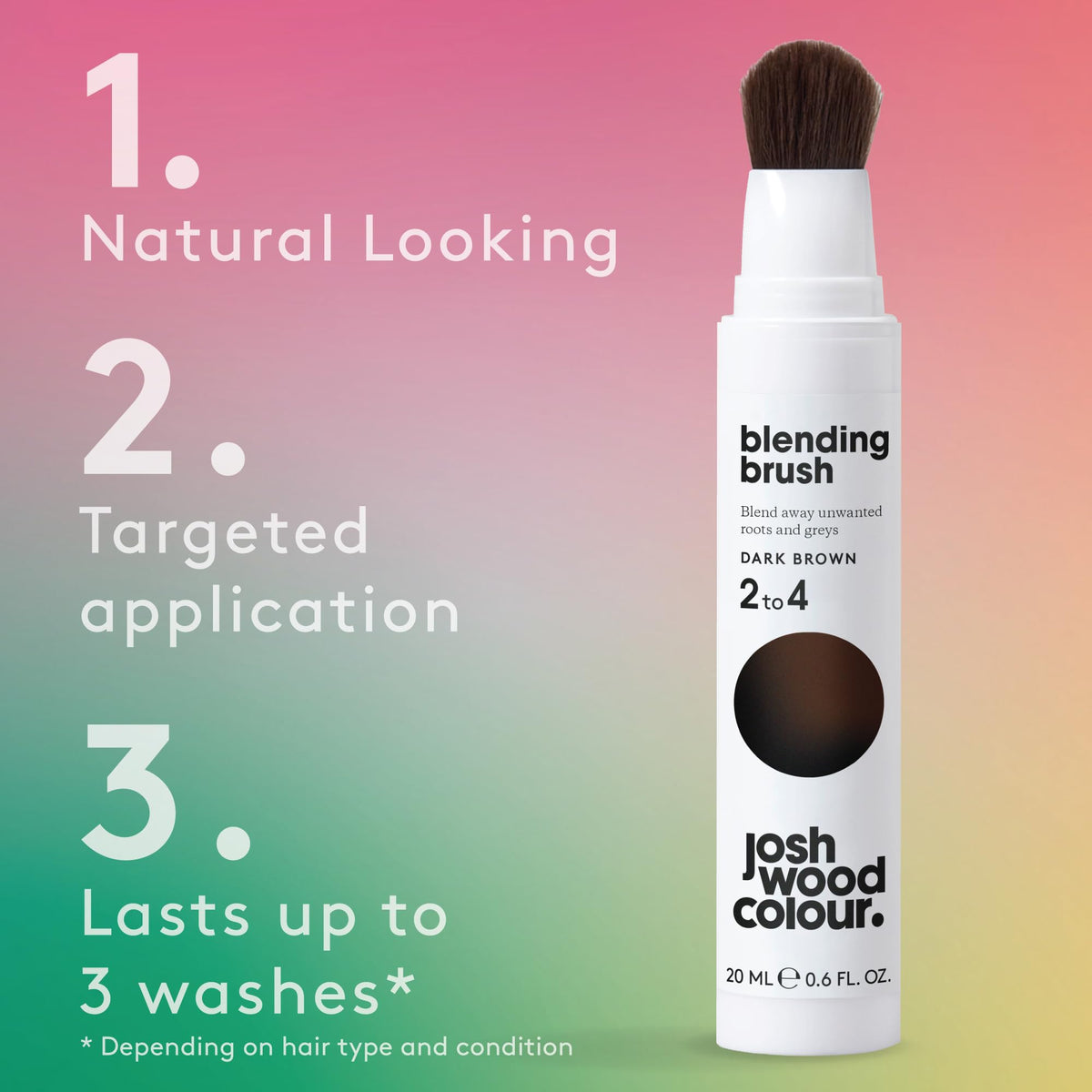 Josh Wood Colour Dark Brown Blending Brush Duo Bundle Grey Root Touch Up to Cover Regrowth in between Colouring, Temporary, WASHES OUT, Vegan, 2 Tubes