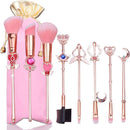 Boyigog Makeup Brushes Set Moon, Kawaii Cosmetic Brushes Pink Portable Make up Brushes Basic Set with Storage Bag Novelty Gift for Girl Women (Style B)