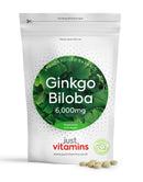 Just Vitamins Ginkgo Biloba 6000mg 180 Tablets for Circulation, Brain and Memory Support