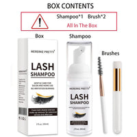 Mererke_Pretty Eyelash Extension Shampoo 60 ml + Brush - Eyelid Foaming Cleanser - Sensitive Paraben & Sulfate Free - Eyelash Wash and Lash Bath for Extensions - Salon Use and Home Care