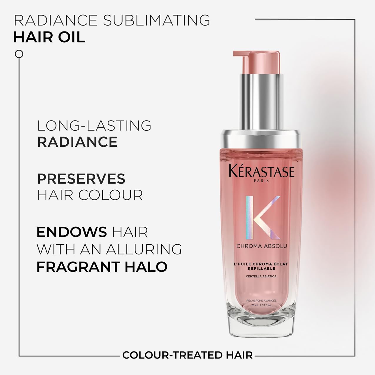 Kérastase Chroma Absolu, High Shine Hair Oil for Damaged Colour-Treated Hair, Lightweight Formula with Lactic Acid, Huile Chroma Éclat, Refillable Bottle 75ml