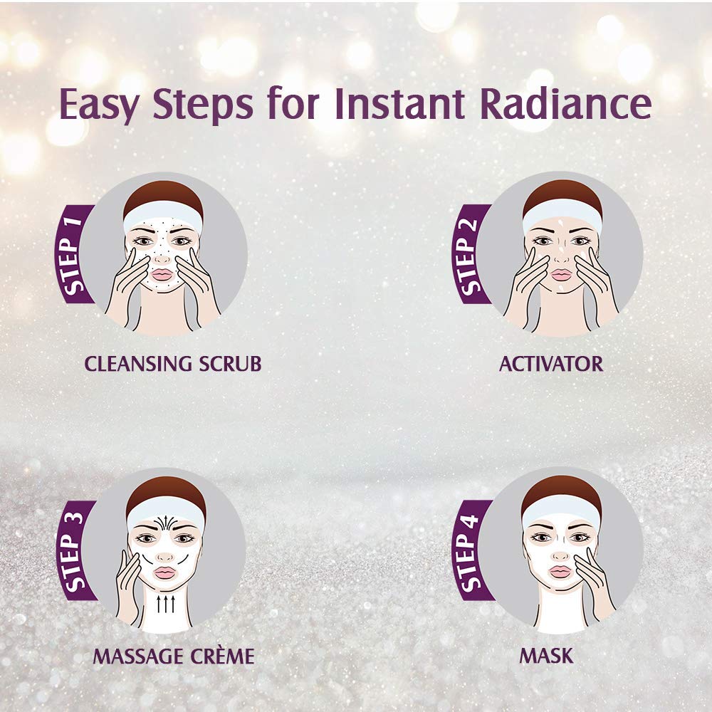 Lotus Herbals Radiant Diamond Facial Kit For Instant Radiance With Diamond Dust & Cinnamon, 4 Easy Steps, 37g (Single Use)