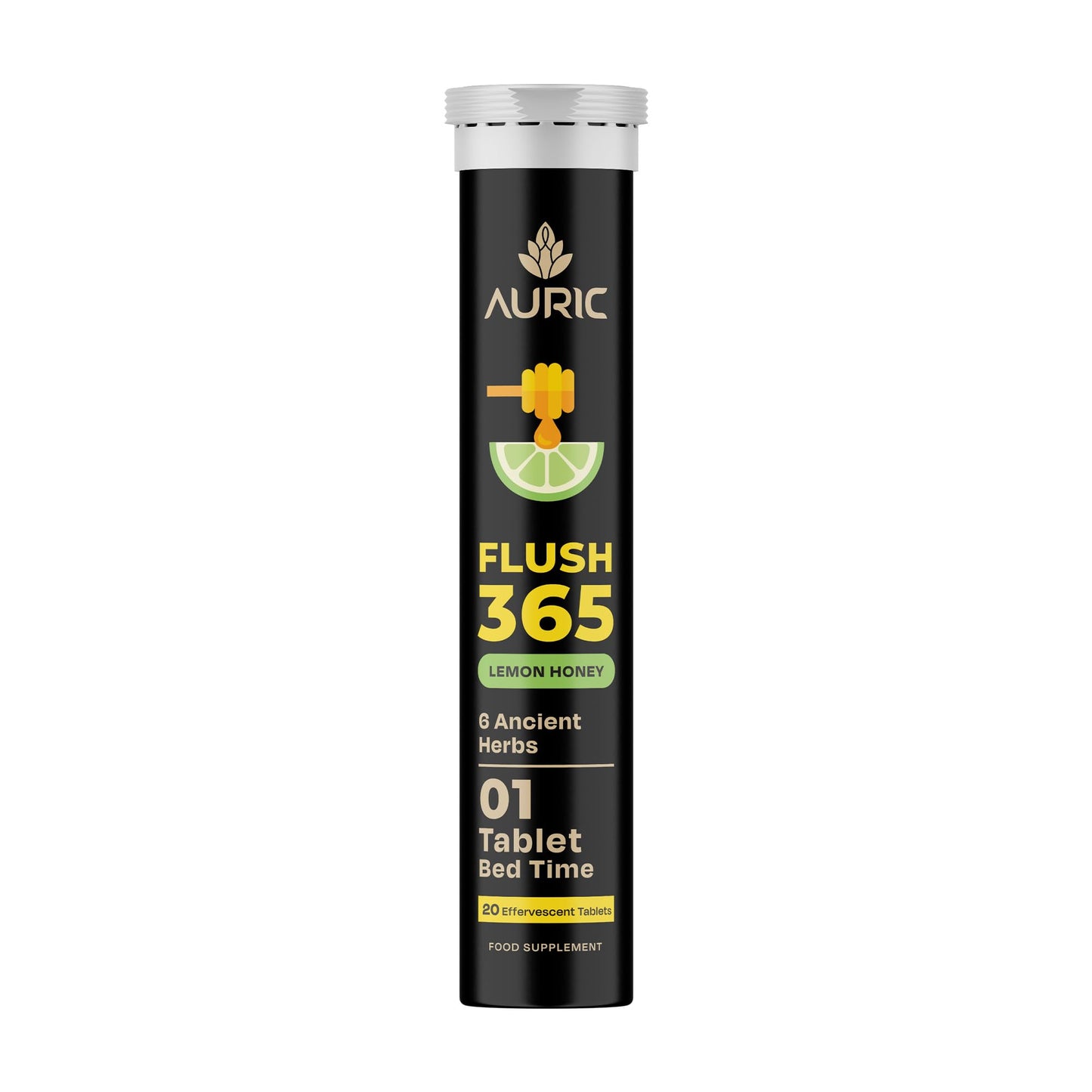 Auric Flush 365 Effervescent 20 Tablets with Triphala, Isabgol, Castor Oil & Senna | Honey Lemon Flavor | Plant-Based Supplement