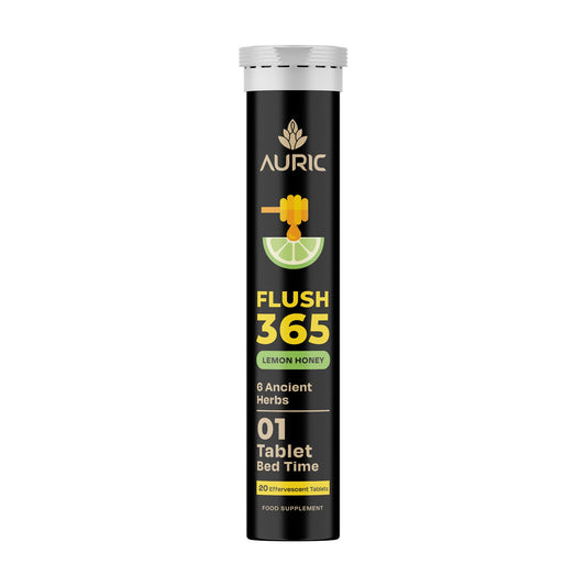 Auric Flush 365 Effervescent 20 Tablets with Triphala, Isabgol, Castor Oil & Senna | Honey Lemon Flavor | Plant-Based Supplement