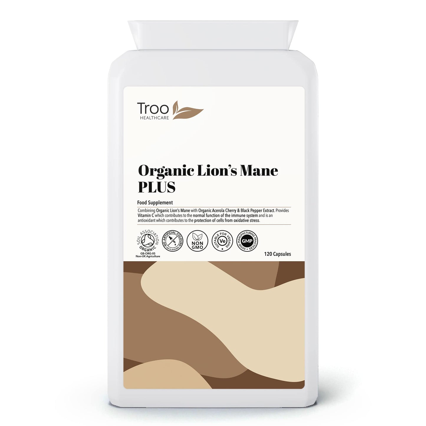Troo Health Care Organic Lion's Mane Mushroom Complex 120 Capsules - 1500mg Lions Mane 30% Polysaccharides with Acerola Cherry Vitamin C & Black Pepper Extract Supplement - Made in United Kingdom