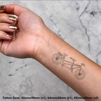4 x 'Tandem Bicycle' Temporary Tattoos - Water Resistant, Skin-Safe, Non-Toxic Transfers, Mixed Sizes (TO00014156)