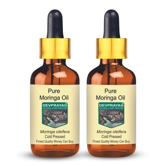 DEVPRAYAG Devprayag Pure Moringa Oil (Moringa oleifera) with Glass Dropper Natural Therapeutic Grade Cold Pressed (Pack of Two) 100ml x 2 (6.76 oz)