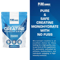 Pure Source Nutrition Creatine Monohydrate Powder Vegan Gluten Free 100% Micronised Creatine Unflavoured Proven to Improve Physical Performance and Recovery Powder (500g)