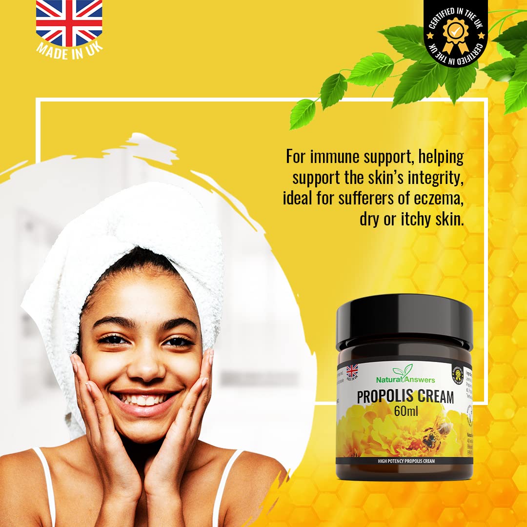 Natural Answers Bee Propolis Cream 60ml - Moisturising Natural Propolis Balm Ointment Remedy for Dry Skin, Cold Sores and Spots - UK Manufactured