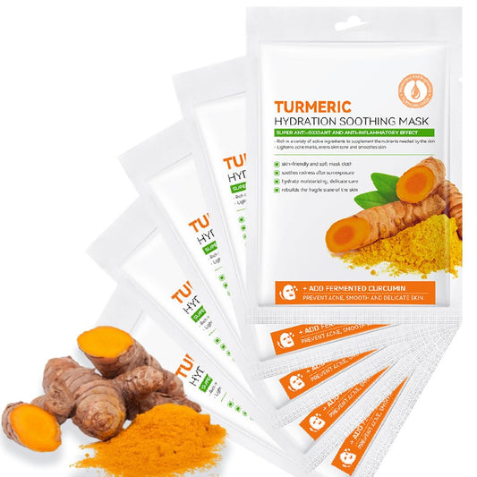 YUYUE-YY 5 Pcs Face Mask Set Turmeric Face Mask, Sheet Mask Skincare for Acne, Dark Spots and Wrinkles, Skincare for Cleanse Face, Shrink Pores and Nourish Skin Even Skin Tone Skin Oil Balance