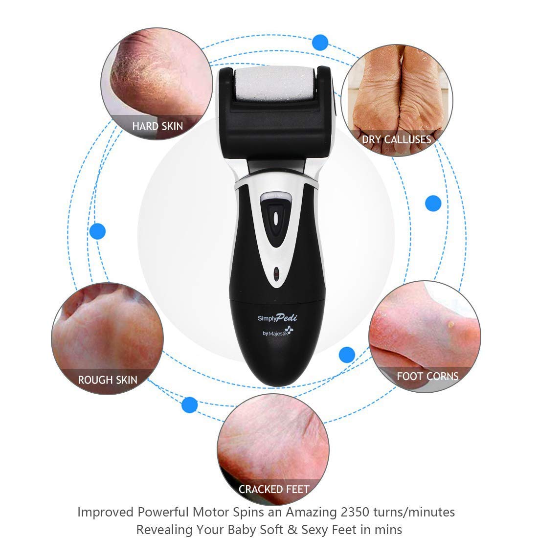 Unleash Supreme Foot Comfort: Rechargeable Callus Remover for Men - 3 Advanced Coarse Rollers, USB Charging, Professional Pedicure Tools by Majestik+ SimplyPedi