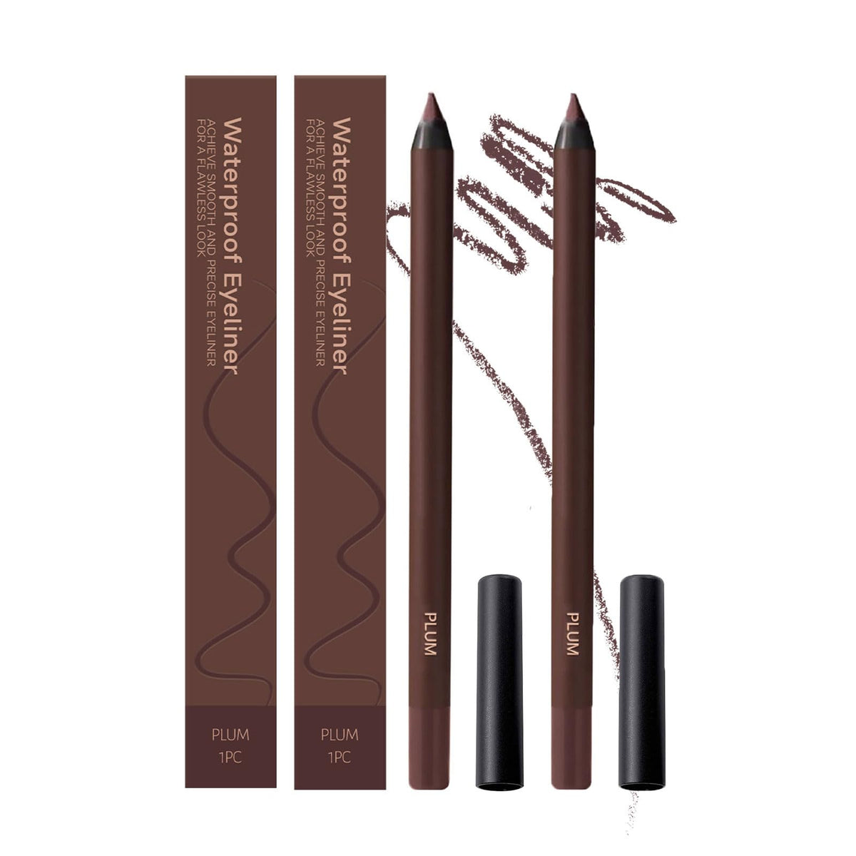 Kenmohuo Waterproof Eyeliner Pencil, 2025 Waterproof Eyeliner Duo Sharpenable Eye Pencil, Longwearing Eye Makeup with Ultra-Fine Tip, Silky Smooth and Easy To Color (Pack of 2, Plum)