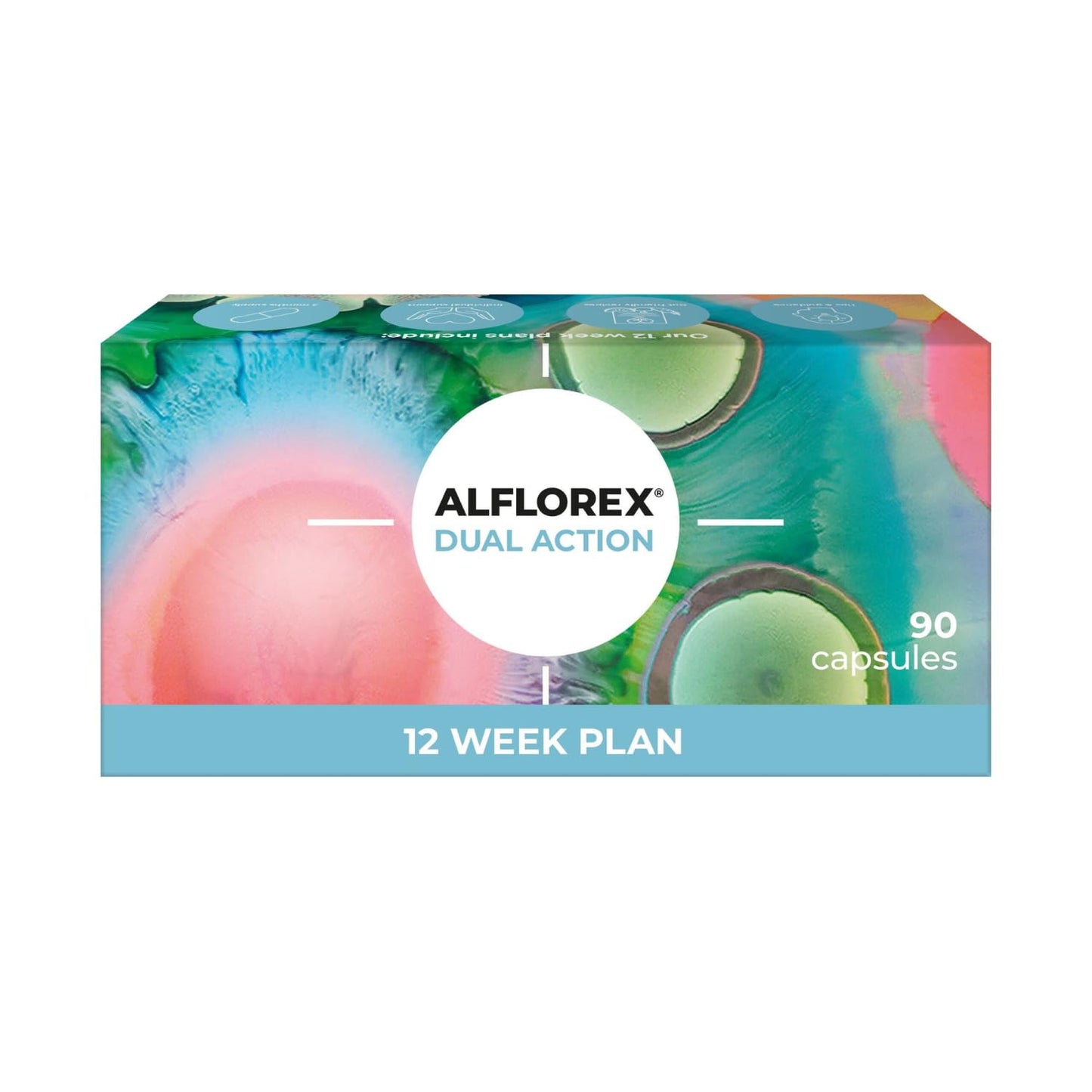 PrecisionBiotics Alflorex Dual Action 12 Week Plan - Daily Gut Health Supplement with Bifidobacterium Longum Bacteria strains 35624 and 1714 + Calcium + Vitamin B6 - Bacterial Cultures - 90 Capsules