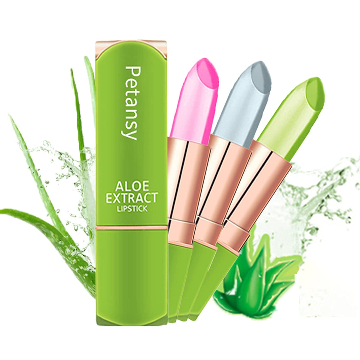 Petansy 3 Packs Aloe Vera Lipstick , Lips Moisturizer Long Lasting Nutritious Lip Balm Magic Temperature Color Change Lip Gloss-Set(A)