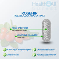 Health4All Rosehip 10000mg 60 Capsules (V) (not Tablets) Purest - no additives. Vegan Quality Joint Support Supplement