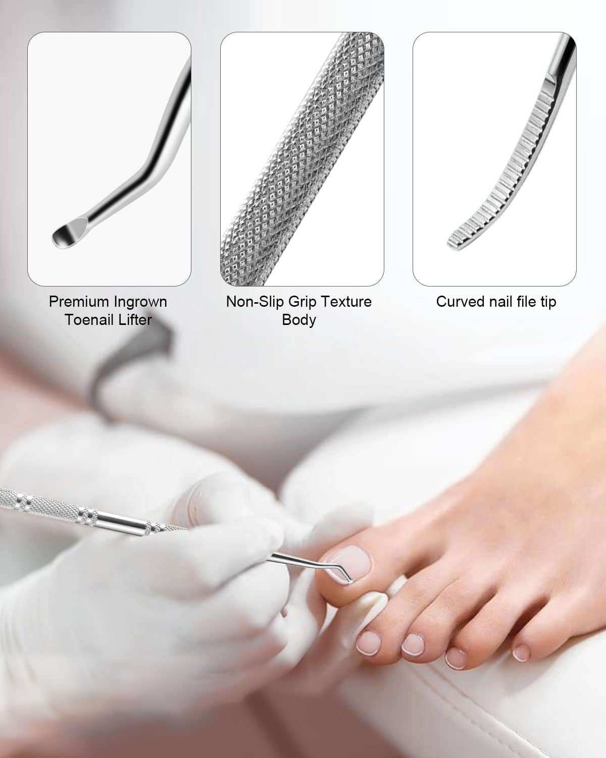 BEZOX Ingrown Toenail File(13.4cm) & Lifter Set(16.5cm)- Podiatrist Preferred Ingrown Toenail Treatment Tool