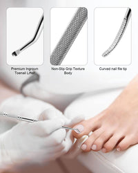 BEZOX Ingrown Toenail File(13.4cm) & Lifter Set(16.5cm)- Podiatrist Preferred Ingrown Toenail Treatment Tool