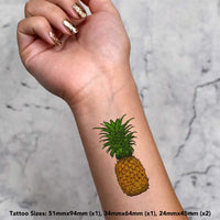 4 x 'Pineapple' Temporary Tattoos - Water Resistant, Skin-Safe, Non-Toxic Transfers, Mixed Sizes (TO00039925)