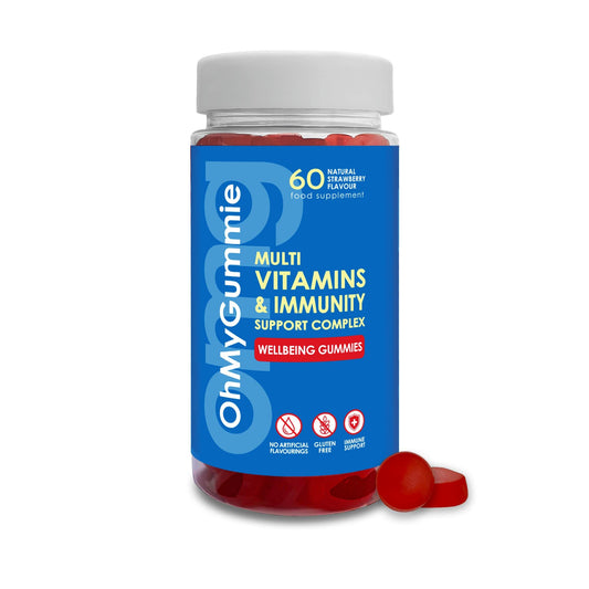 OhMyGummie OMG! Multivitamins & Immune Support Complex - Strawberry Wellbeing Gummies Vitamins, Minerals & Antioxidants (A, C, D, E, B5, B6, B7, B8, B9, B12, Iodine & Zinc) | Gluten-Free