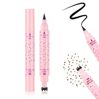 Prreal Eyeliner Freckle Pen,2 in 1 Medium Freckle Stamp and Black Liquid Eyeliner,Waterproof,Quick Dry,Natural Lifelike Freckles Makeup,Magic Fake Freckles Pen, 02