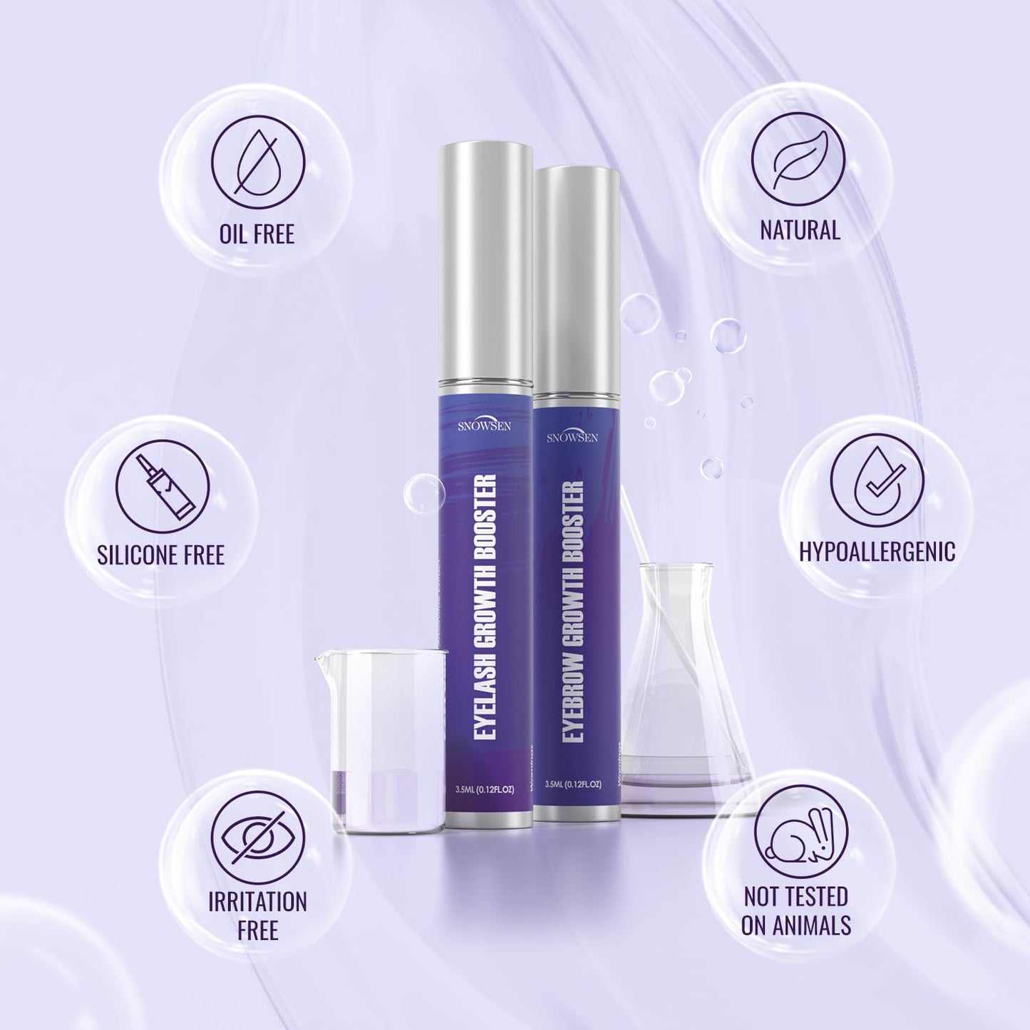 SNOWSEN Eyelash Serum, Enhancing Lash & Brow Serum, Vegan & Cruelty-Free,Natural Peptides & Biotin for Long,Thick Lashes and Eyebrows, Lash Serum with Brow Enhancer, Irritation Free Formula, 2x3.5 ml