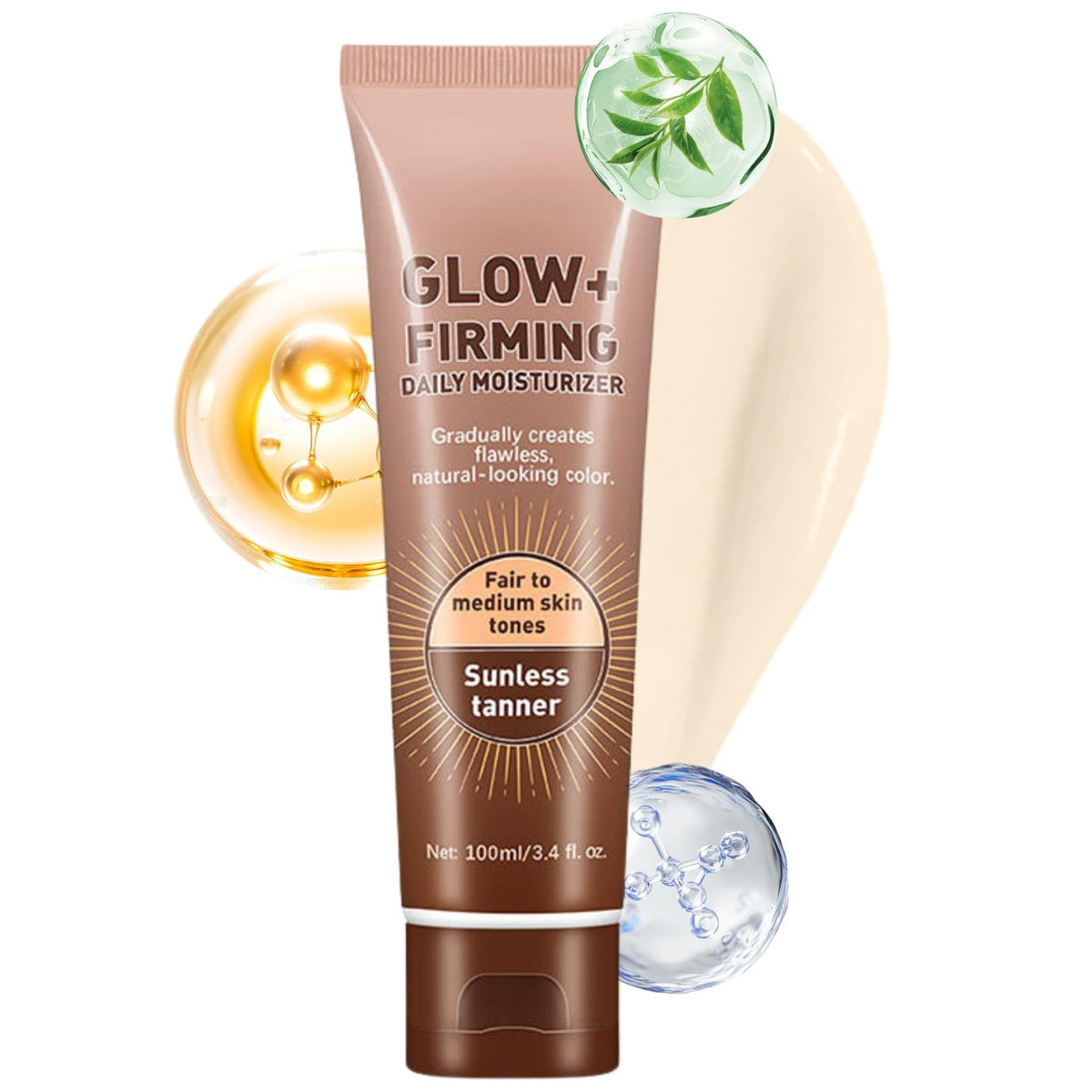 Cureluxe Tanning Moisturiser - Moisturizing Sunless Self Tanning Lotion - Fair to Medium Skin Tones - Natural Glow +Firming Daily Moisturizer for Body - Tanning Accelerator Moisturizer For Face & Body Brown