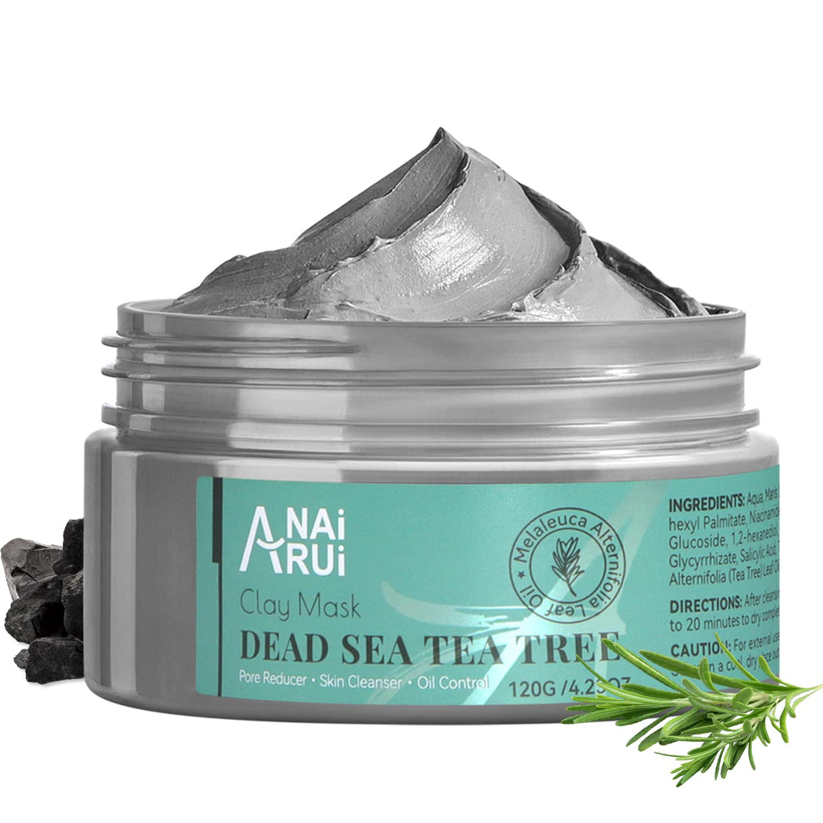 ANAI RUI ANAiRUi Dead Sea Tea Tree Mud Mask, Clay Mask Skincare with Activated Charcoal & Tea Tree Oil for Women and Men, 120g