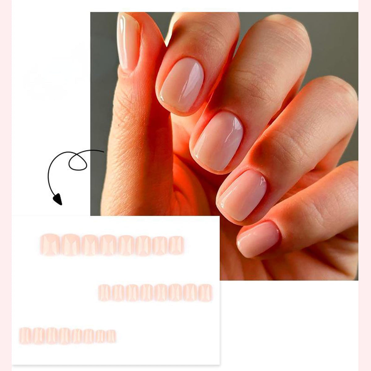 Generic Nude Pink Press-On Nails 24PCS Short Square Coffin Shapes - Reusable Glossy Full Cover Fake Nails For Everyday Wear Natural Look Smooth Shiny Finish Manicure Set For Women