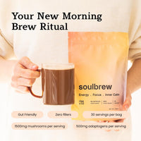soulbrew SoulBrew Rise – Mushroom Coffee Alternative for Gut Health & Focus | Lion’s Mane, Cordyceps, Cacao | Adaptogenic Nootropic Drink for Calm Energy and Digestion | Vegan, 30 Servings