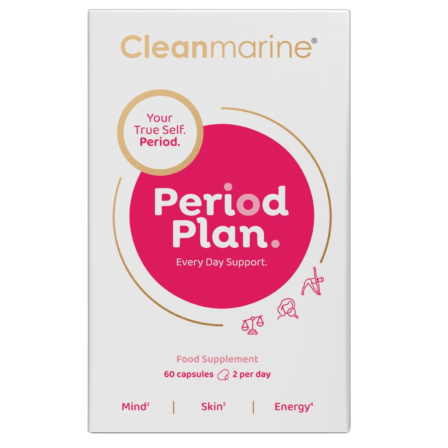 Cleanmarine Period Plan | Unique, All-in-One Blend of Natural Nutrients - Help Balance Your Body’s Daily Needs, All Month Long – Provides Hormonal Support, Plan A for Your Periods - 60 Capsules