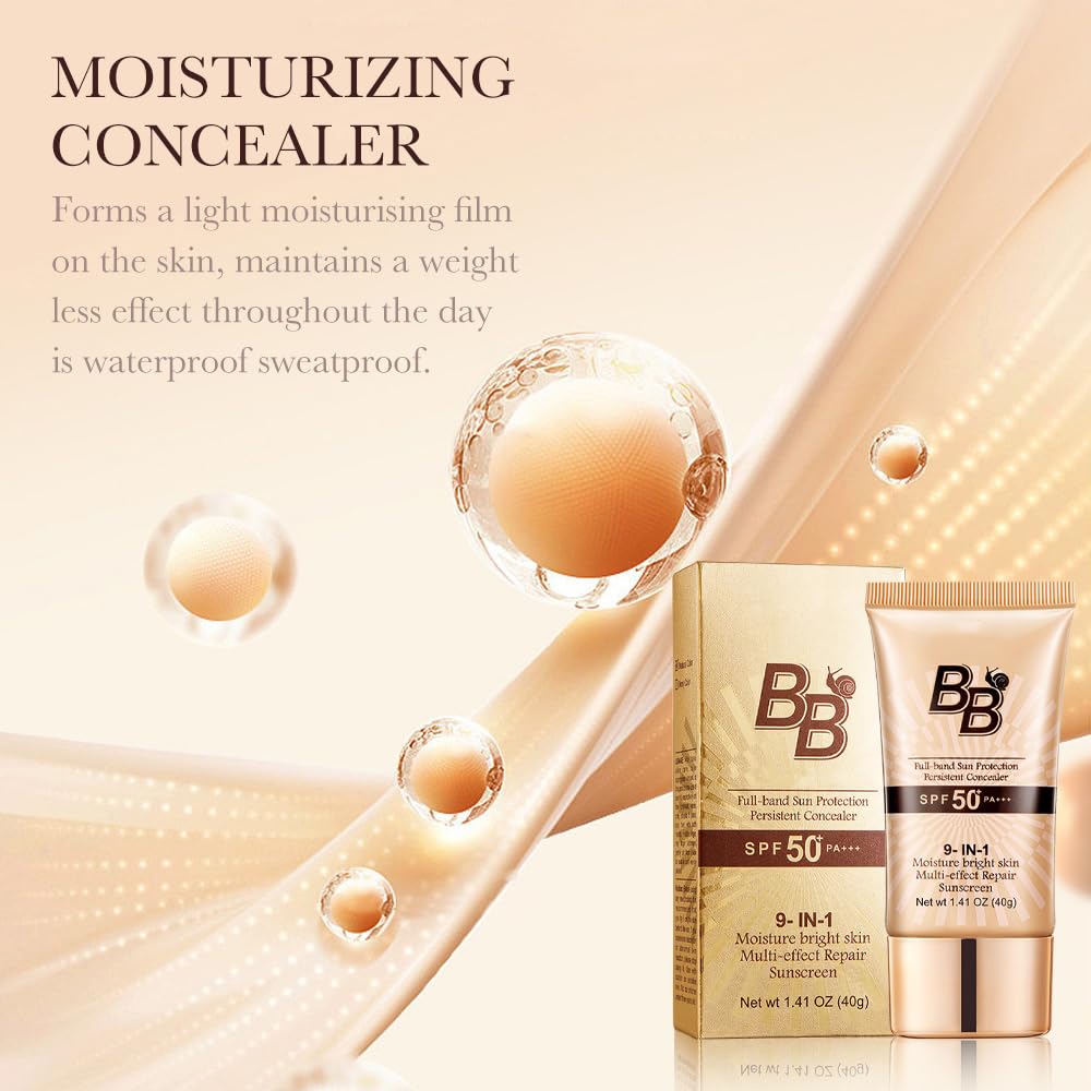 FPNNZ BB Cream SPF 50 face moisturiser – Snail Tinted Moisturiser with High Coverage, Hydrating Face Sun Cream for Women, Anti-Aging & Colour Correcting, Foundation for Mature skin 40g