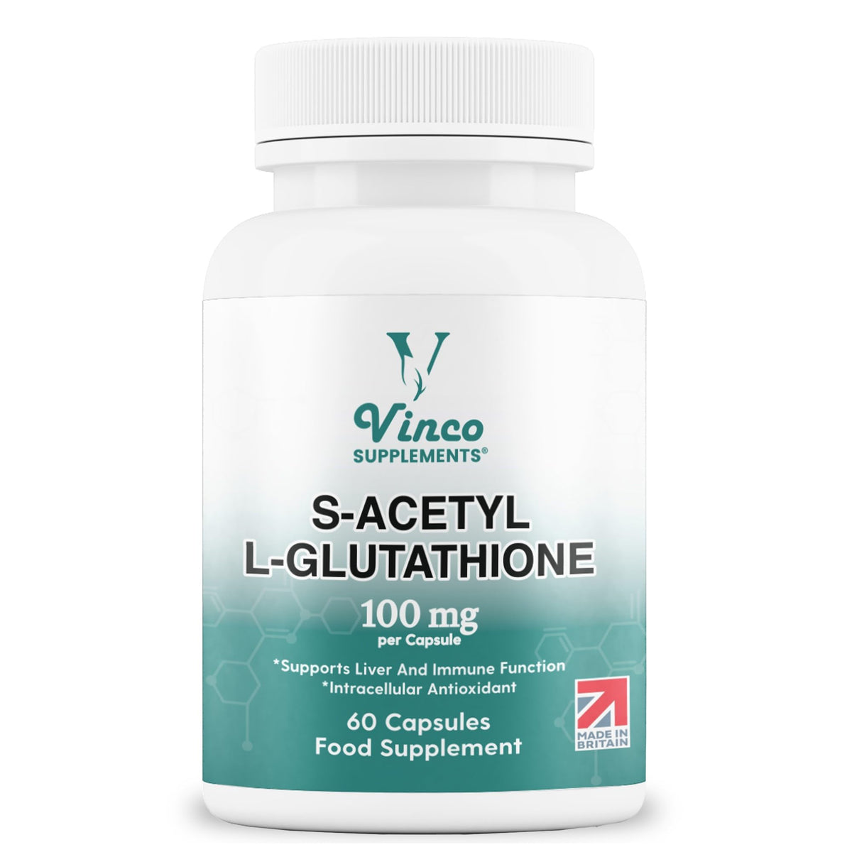 Vinco Supplements Vinco S-Acetyl L-Glutathione Supplement, 60 L-Glutathione Capsules, Antioxidant Supplement, Support Immune System & Neuron Health- 100mg per Serving, Protects Liver Function - Non-GMO & Gluten Free