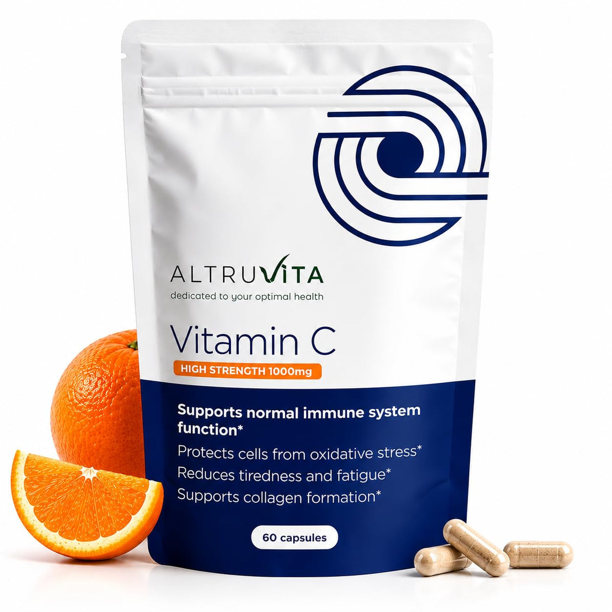 Altruvita AltruVita Vitamin C Supplement 1000mg, High Strength, High Absorption, Supports Immune Health, Antioxidant Protection, Reduces Fatigue, 60 Capsules, 2-Month Supply Vegan, Made in the UK