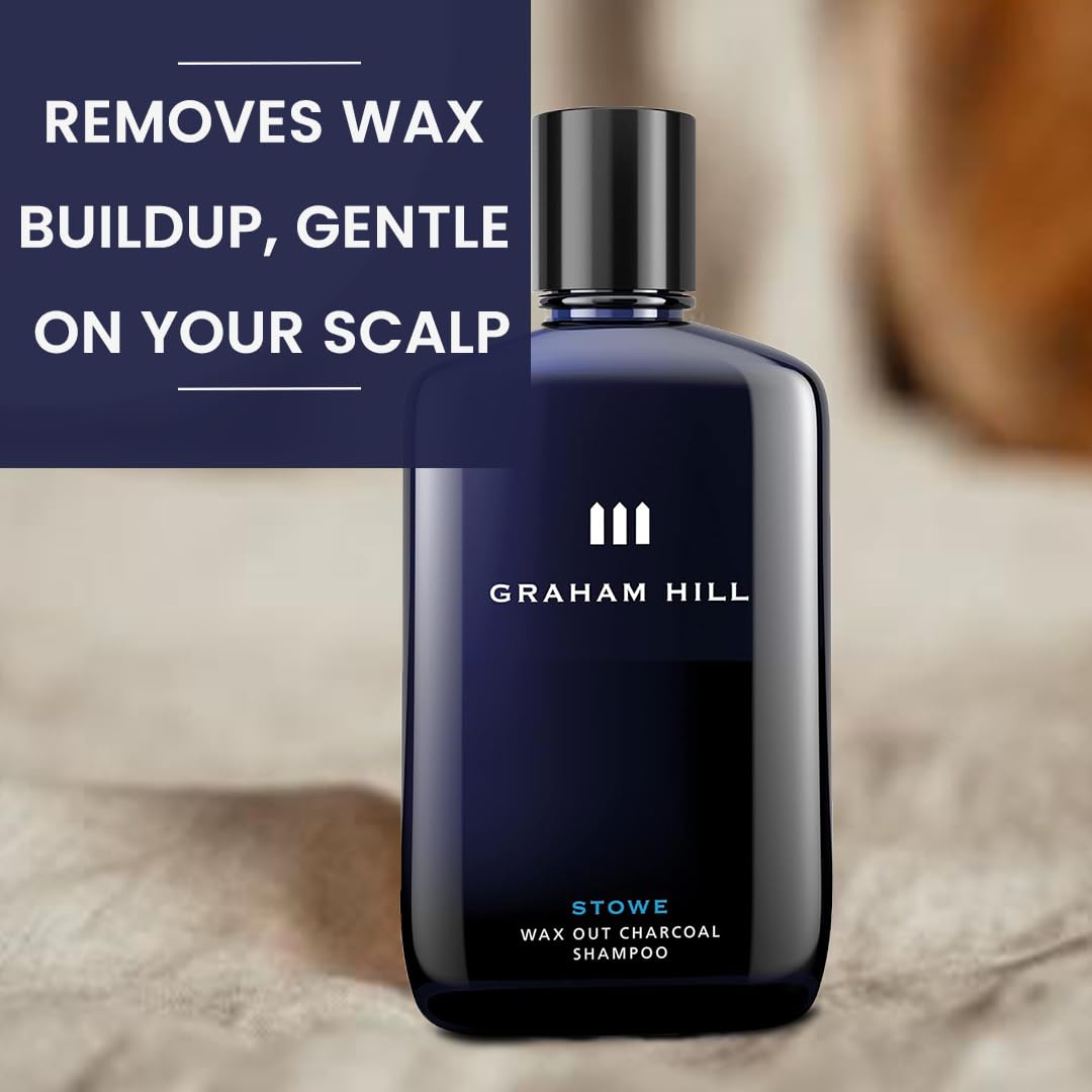 GRAHAM HILL Stowe Wax Out Charcoal Shampoo for Men - Detoxifying Mens Shampoo (250ml), Ideal for Oily Hair Shampoo with Natural Ingredients, Reduces Dandruff and Promotes Healthy Hair Growth
