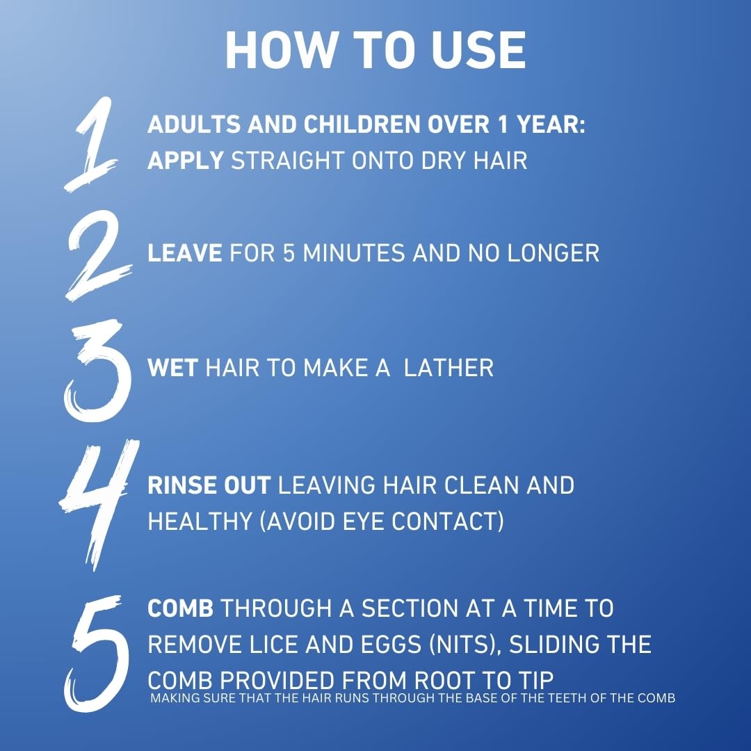 Hedrin Head Lice Shampoo and Comb Kit, Kills Head Lice and Eggs in 5 Minutes, 8 Treatments, Clinically Tested, Suitable for Adults and Children, 200ml, (Formerly All-in-One - Packaging May Vary)