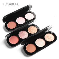 Highlighter Palette, FOCALLURE 3 Colors Blusher Highlighter Palette Face Natural Contour Cheek Blush Complexion Highlighting Illuminating Palette Makeup Beauty Cosmetics(1#)