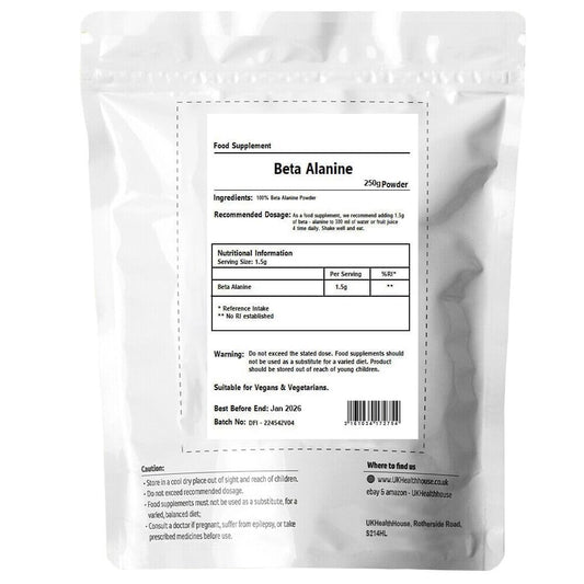 UKHealthHouse Pure Beta Alanine Powder 250g Pre Workout Muscle Pump Supplement Fatigue Stamina, Premium Beta Alanine Supplement for Strength & Endurance