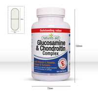 Natures Aid Glucosamine and Chondroitin Complex, with Vitamin C, Rosehip, Ginger and Turmeric, 180 Capsules,package may vary