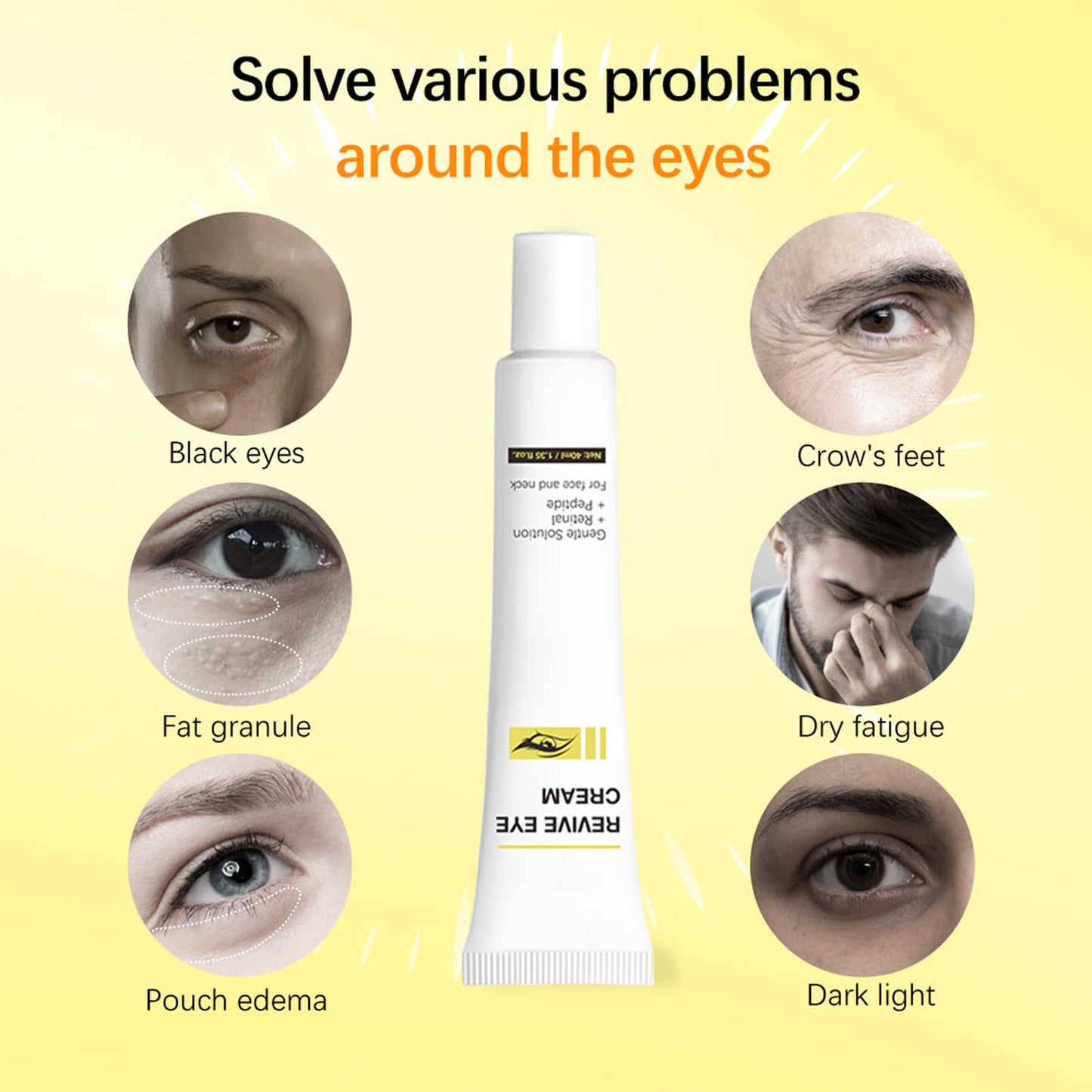 Revive Eye Cream for Face and Neck, Retinol Eyes Cream with Niacinamide & Coffea Arabica, Retinol Revive Eye Cream for Wrinkles, Reduces Wrinkles, Nourishing and Moisturizing, 40ML