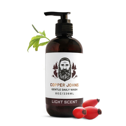 8 Oz/ 236 ml Copper Johns Gentle Daily Wash Suphate and Paraben Free Shampoo for hair and Skin with Provitamin B5, Vitamin E, Rosehip & Organic Jojoba Oil ideal for beard and hair cleansing
