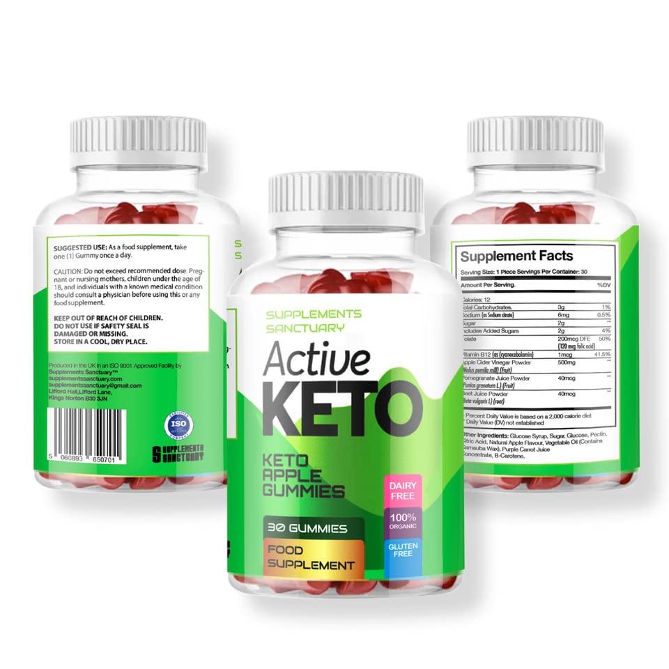 Supplements Sanctuary Active Keto Gummies Keto Apple Gummies (30 Gummies) Apple Flavour ACV, Clear,red Gummies