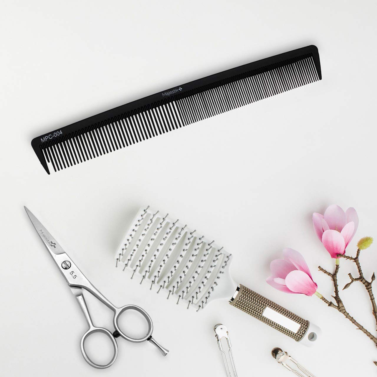 Measure & Style Innovative Black Hair Comb with Built-in Scale Professional Carbon Fiber High Heat Resistant (230°C) Strong Durable and Fine-Toothed By Majestik+