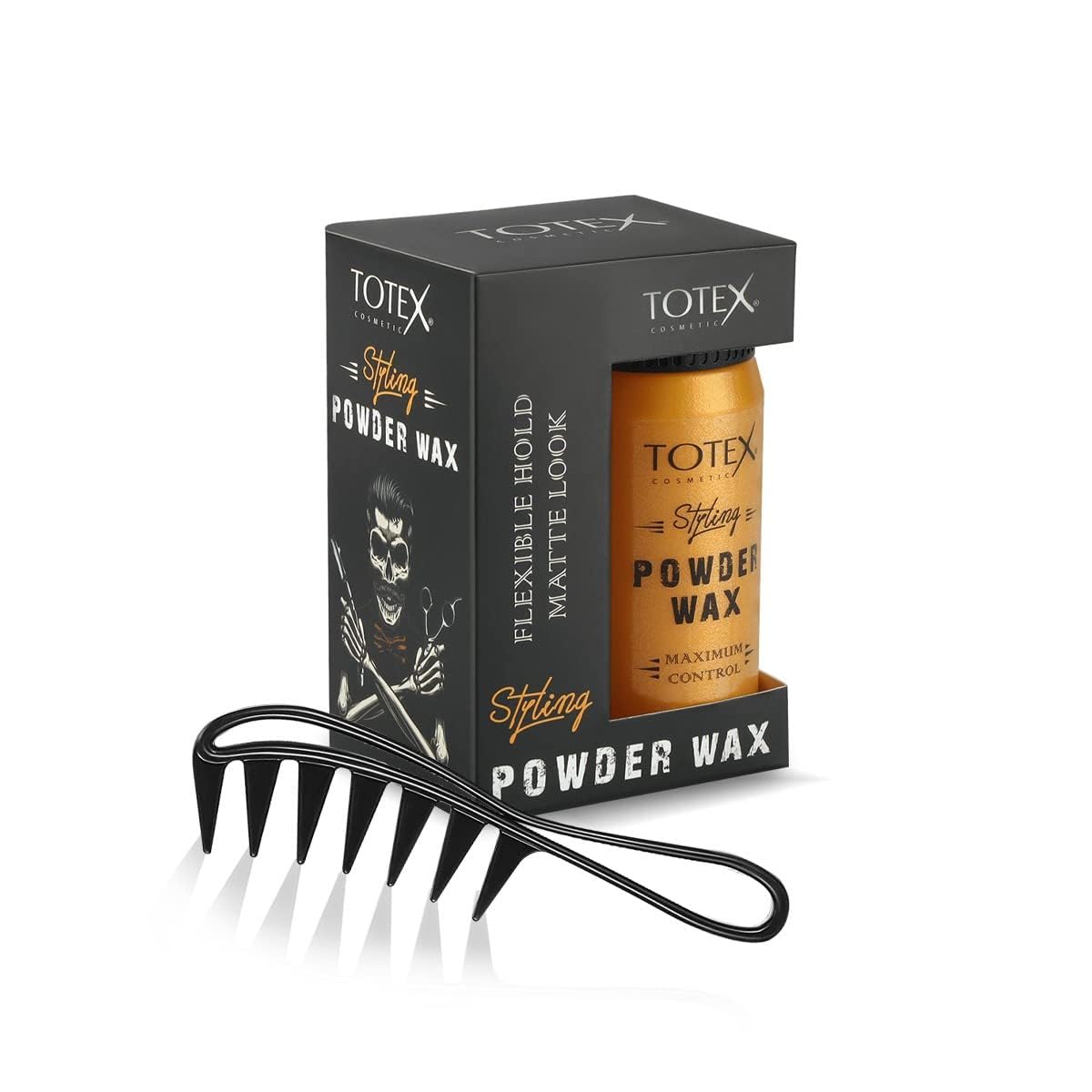 Totex Hair Styling Powder Wax 20g + Beard & Hair Styling Comb | Volumizing Texturising Dust Powder | Matt Look | Anti-Static Comb for Men & Women | Long Lasting Hold & Natural Finish