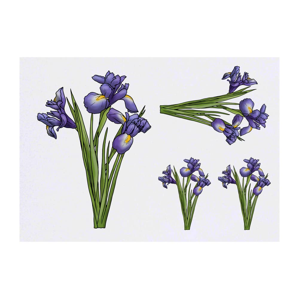 Azeeda 4 x 'Blue Iris Flowers' Temporary Tattoos - Water Resistant, Skin-Safe, Non-Toxic Transfers, Mixed Sizes (TO00050103)