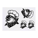 Azeeda 4 x 'Fish Chef' Temporary Tattoos - Water Resistant, Skin-Safe, Non-Toxic Transfers, Mixed Sizes (TO00077402)